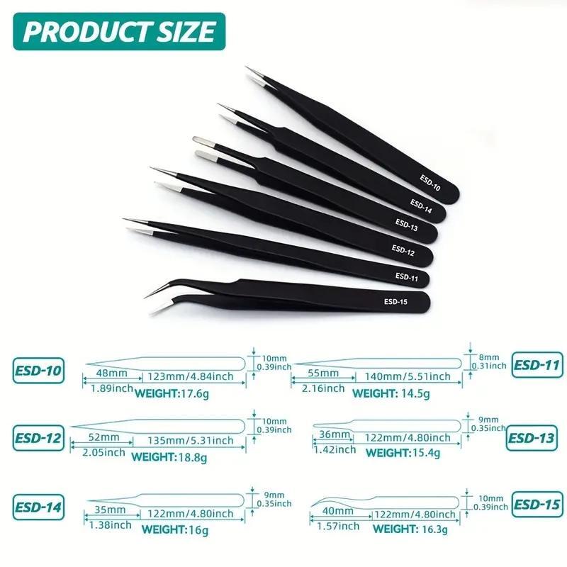 Electronics Repair Tools - 6 pz Pinzette Lunghe di Precisione